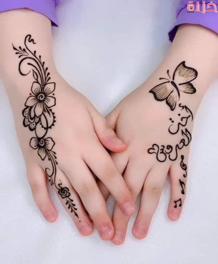 رسومات حنة بسيطة لليد فراشات