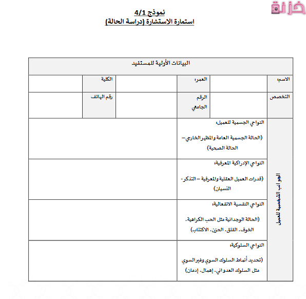 نموذج دراسة حالة جاهز فارغ وورد